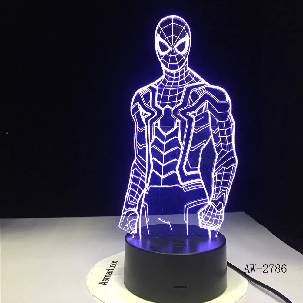 Человек паук супергерой ночник 3D видение лампа акрил 7 цветов Изменение USB
