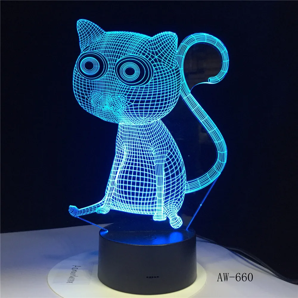 

3D Cat LED Night Light USB Charging Animal Shape Indoor Decoration Lamp Kids Night Lamps With Base For Room Indoor Light AW-660