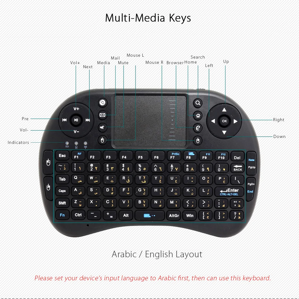 IPazzPort KP 810 21 арабская клавиатура Air Mouse 2 4 ГГц мини беспроводная с тачпадом для Google