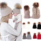 PUDCOCOНовинка; Лидер продаж; комплект из 2 предметов для мамы и ребенка; вязаная шерстяная шапка с помпоном и кисточкой; зимняя теплая шапка для мальчиков и девочек
