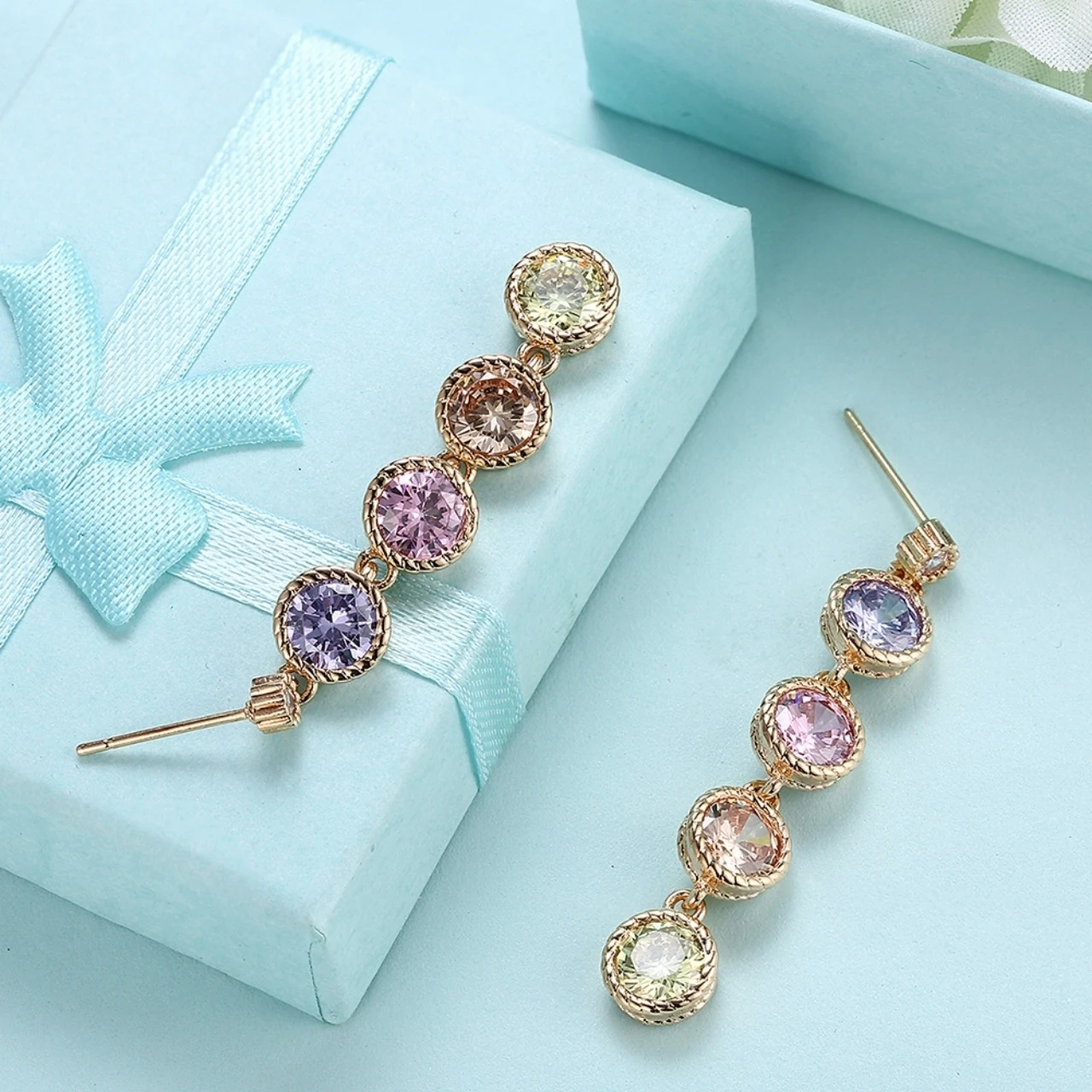 Women's Cubic Zircon Multicolor Champagne Gold-colored Plated Drop Dangle Earring 1.7&quot | Украшения и аксессуары
