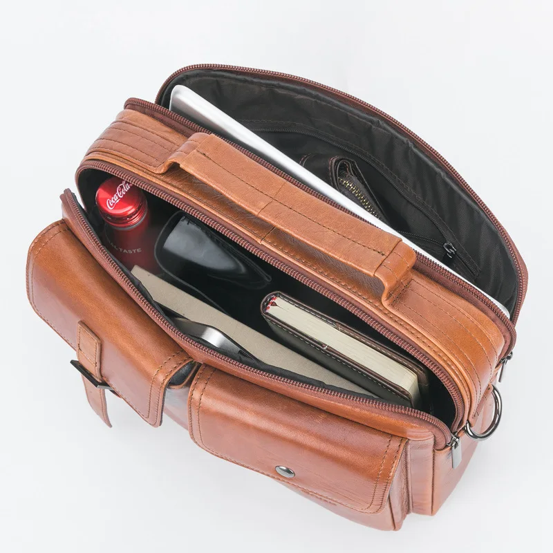 

High Quality Genuine Leather Tote Bag Casual Men Shoulder Handbag Business Natural Skin Messenger Briefcase Cross Body Bags