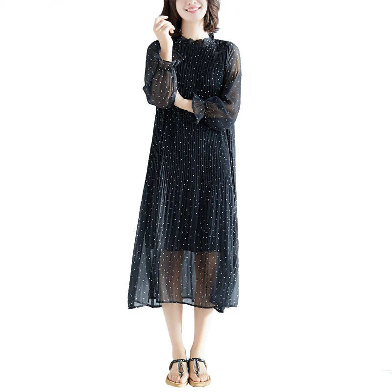 Vestidos mujer 2019 весенне-летние женские шифоновые платья с круглым вырезом и длинными