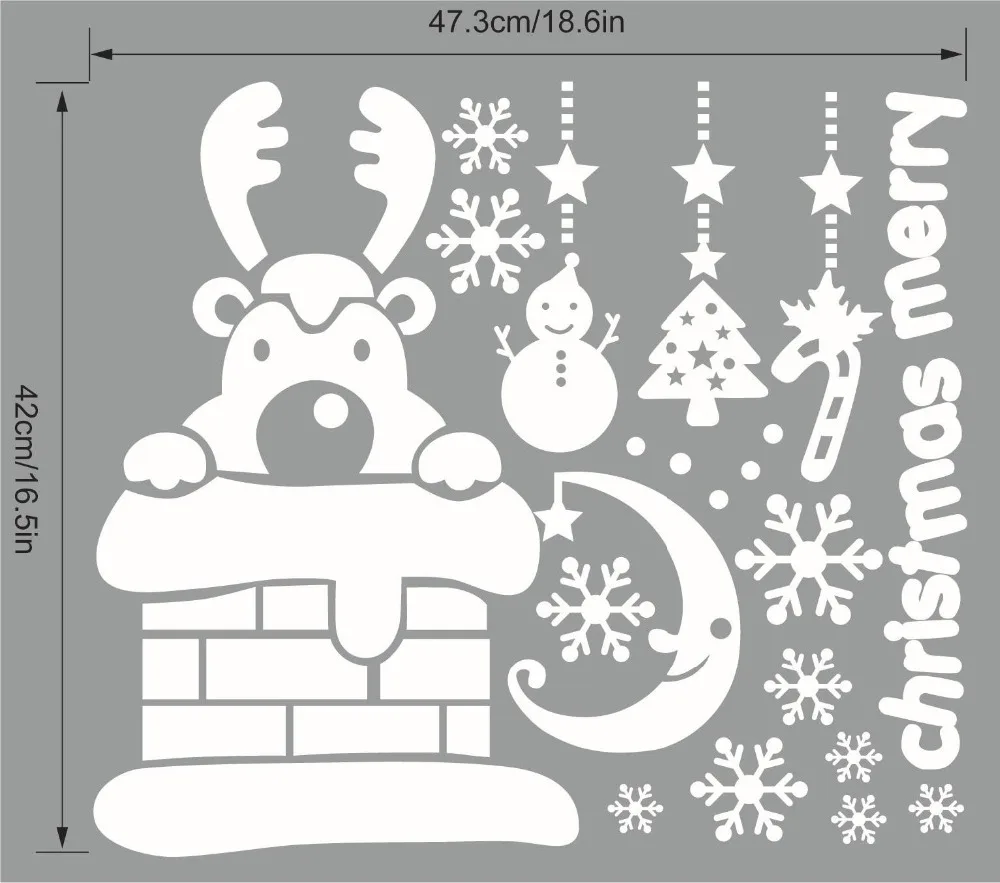 Cartoon Deer Snowflake Merry Christmas Wallpaper Sticker PVC Happy New Year Mural Art Kids Rooms Window Decor | Дом и сад