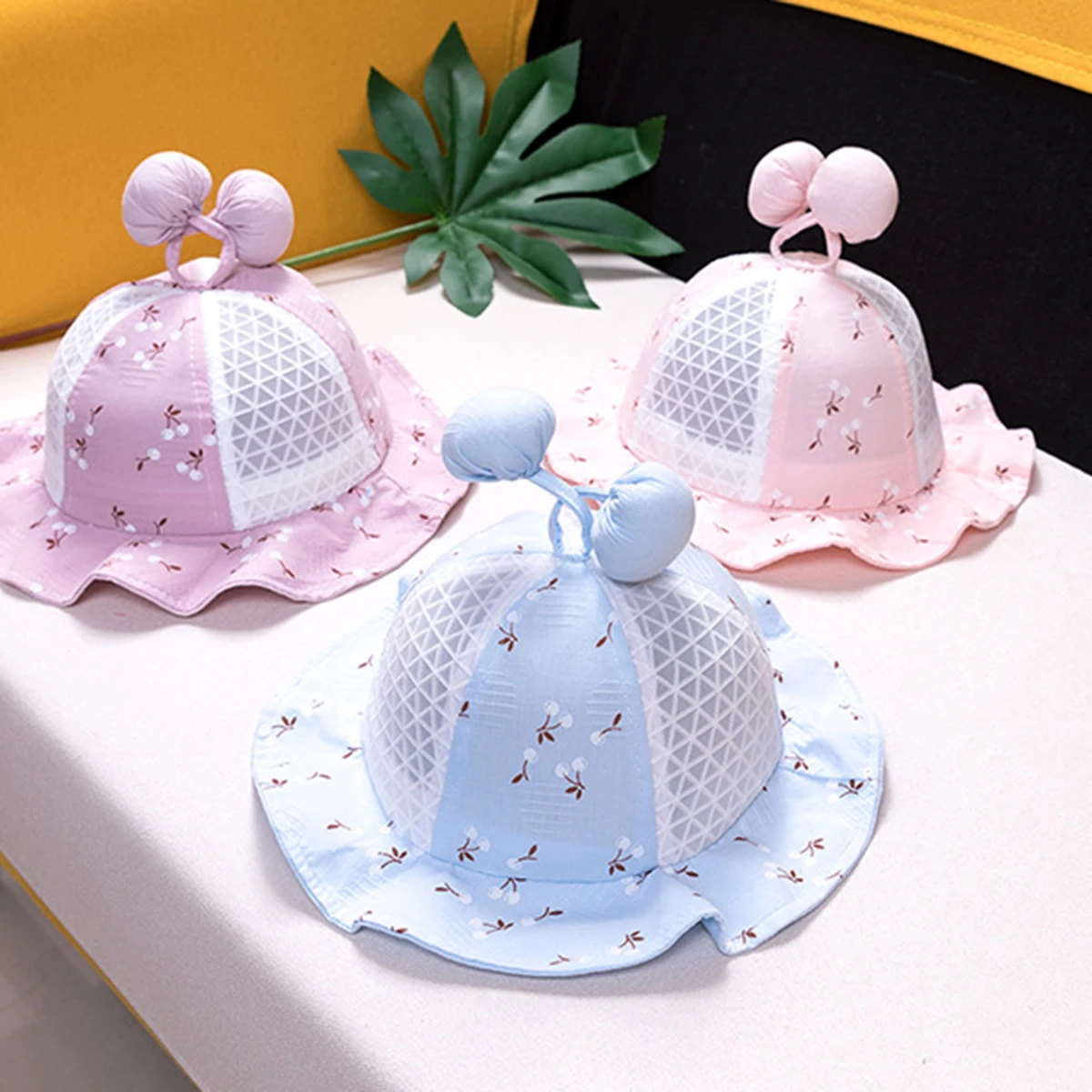 

Baby Sun Hat Kids Mesh Patchwork Sun Protection Visor Cap Print Cherry Baby Net Cap Boys Girls Outdoor Beach Hat Wave Brim Chap