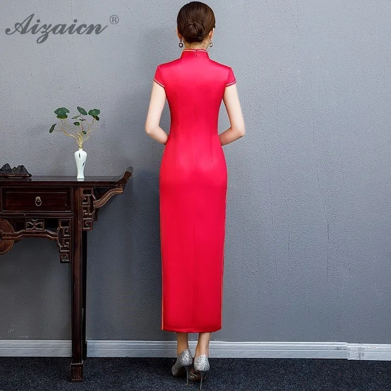 Женское традиционное китайское платье Qipao Длинное Красное Белое Ципао в стиле