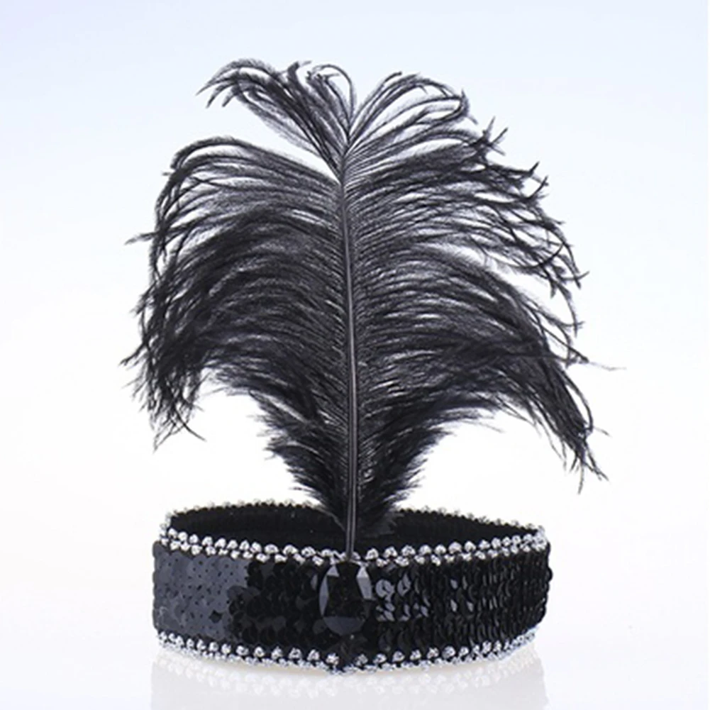 Vintage Feather Headband Shining Sequin Performance Costume Hairband Headpiece |