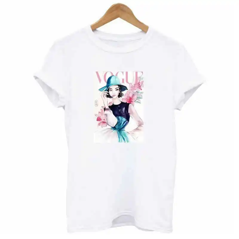High quality summer female T-shirt short-sleeved shirt bottoming explosion models VOGUE sexy loose fashion | Женская одежда