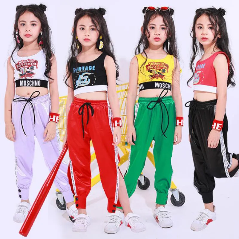 

Kids Sequined Ballroom Shirt Pants dancing Outfits Girls Competitions Modern Jazz Hip Hop dance wear Clothing Clothes Streetwear