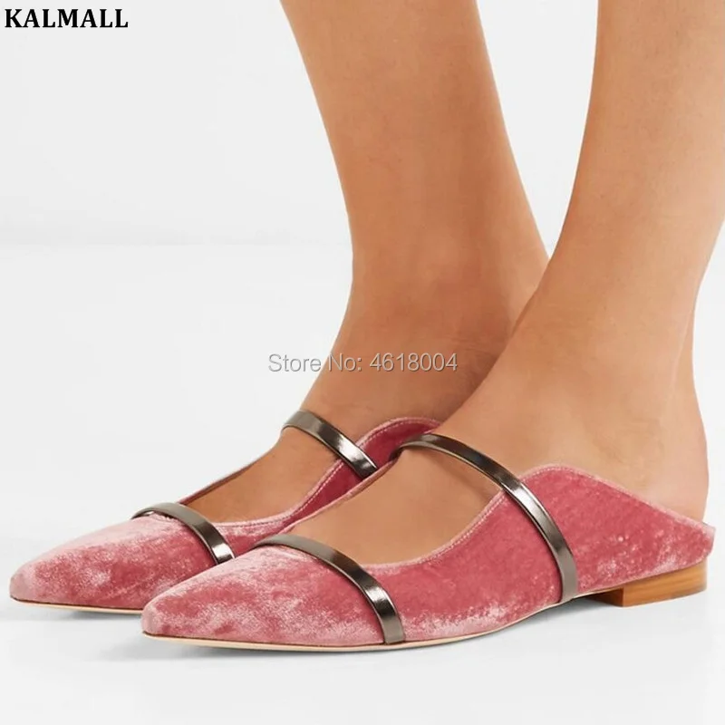 KALMALL/женские туфли без задника на плоской подошве с двойными ремешками острым
