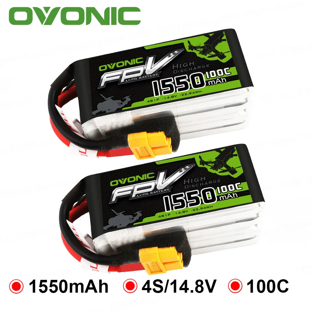 2 упаковки OVONIC 1550mAh 4S 100C Max 200C 14 8 V Lipo Battery XT60 Plug FPV Racing Drone Quadcopter Racer|Детали и