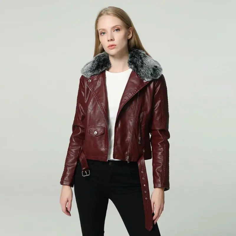 Для женщин из искусственной кожи короткие куртки 2018 осень зима Slim Fit кожаная