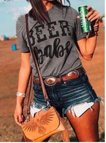 

2019 New Fashion Beer Babe Ins Tumblr Women Tshirts Tees Graphic Instagram Tops Shirt Summer Top