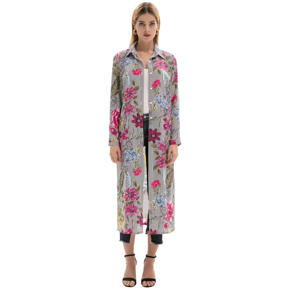 Retro 50s LADIES Women Long Shirt Floral Striped Top Collar Chiffon Dress Blouse | Женская одежда