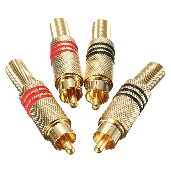 4 шт. 2 пары золотой штекер RCA Phono припой аудио-видео кабель адаптер разъем новый