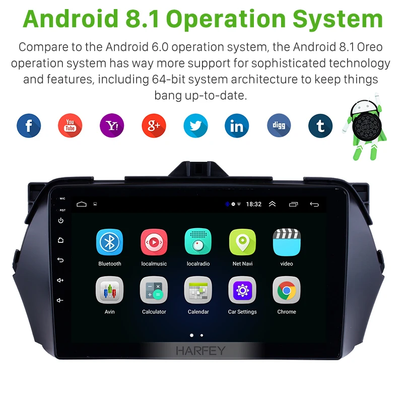 Автомобильный мультимедийный плеер Harfey 9 дюймов Android 8 1 HD сенсорный экран GPS