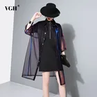 VGH Весенняя женская рубашка Топ Женская повседневная с отворотом длинный рукав пуговица перспектива оверсайз женская блузка модная новинка 2020