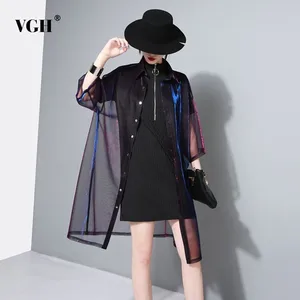 VGH Весенняя женская рубашка Топ Женская повседневная с отворотом длинный рукав пуговица перспектива оверсайз женская блузка модная новинка 2020