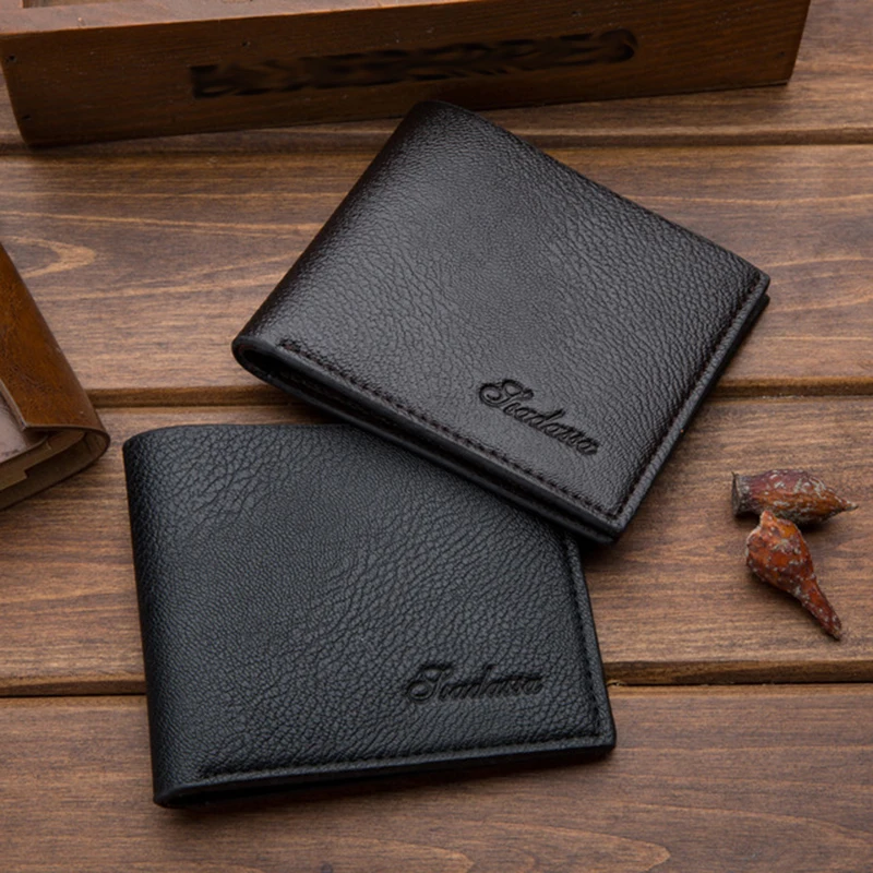 Маленький складной кошелек новый мужской короткий квадратный черный кожаный с