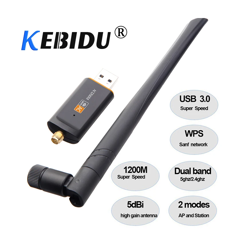 Kebidu 1200 Мбит/с Супер Скоростной USB 3 0 беспроводной Wi Fi адаптер 2 4 ГГц/5 ГГц