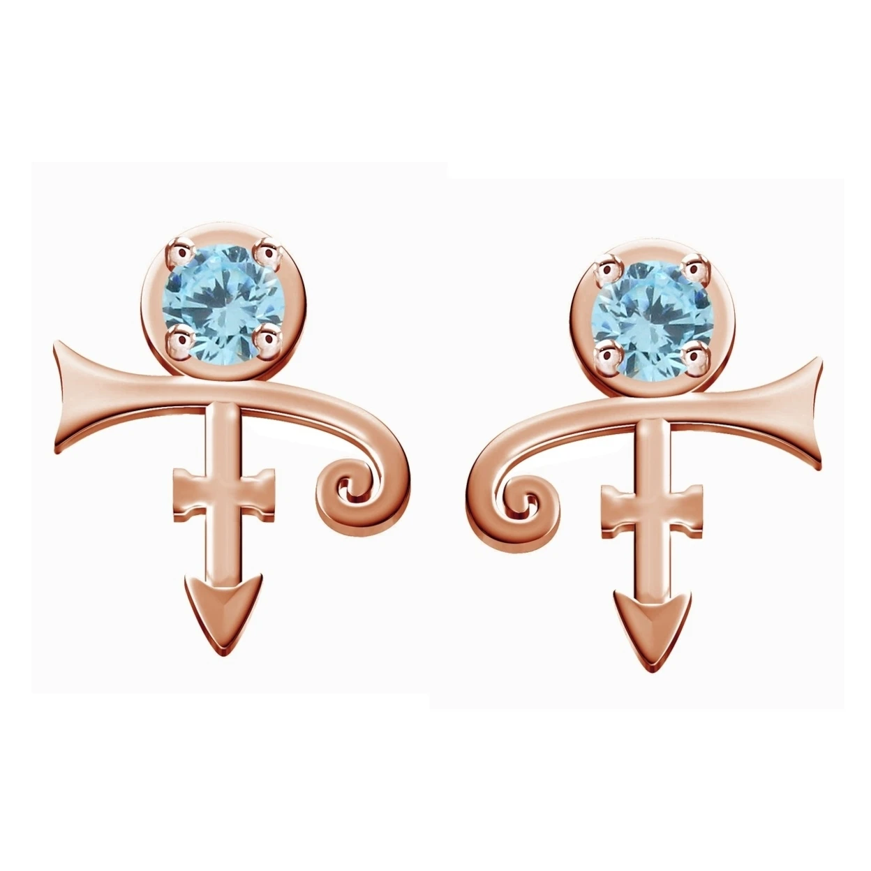 1/3 карат Аквамарин КРУГЛЫЙ 14 K Rose Gold Over PRINCE Singer Сережка символ серьги|Серьги| |