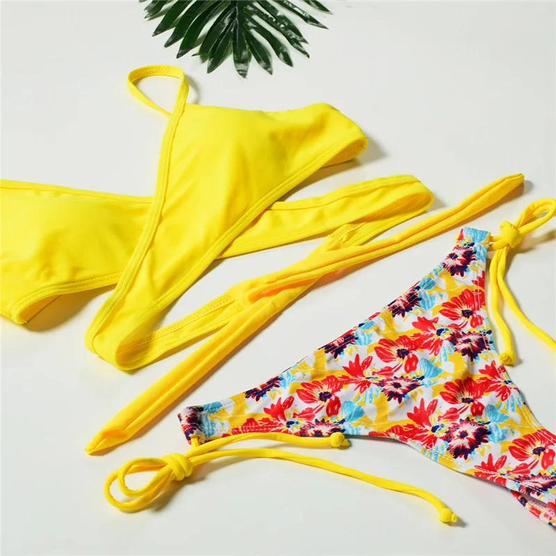 

Two-Piece Bikini For Woman 2019 Summer Womens Bandage Push-up Padded Swimwear Floral Printed Swimsuit Beach Holiday Bathing Suit