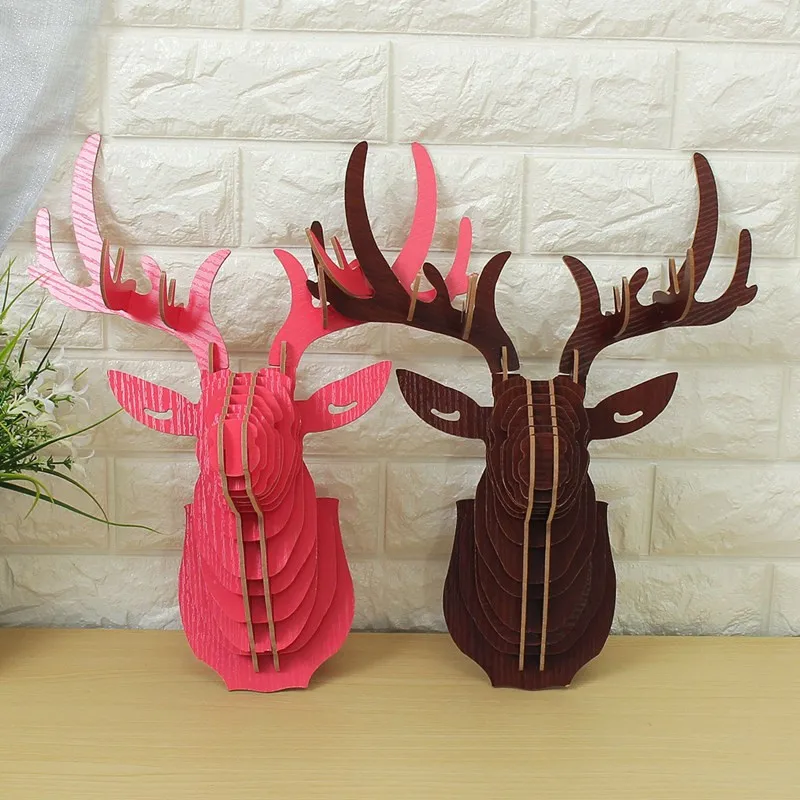 3D деревянная голова лося Настенное подвесное ремесло DIY модель животного для