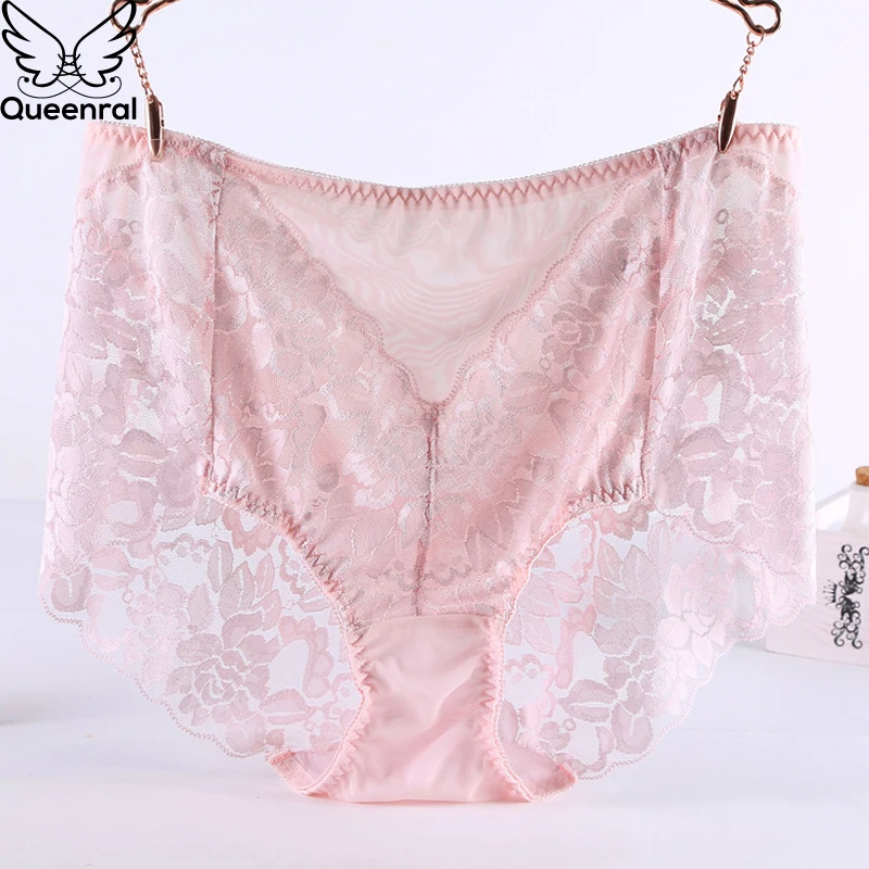 Женские кружевные трусики Queenral нижнее белье большого размера 2XL 3XL 4XL прозрачные с