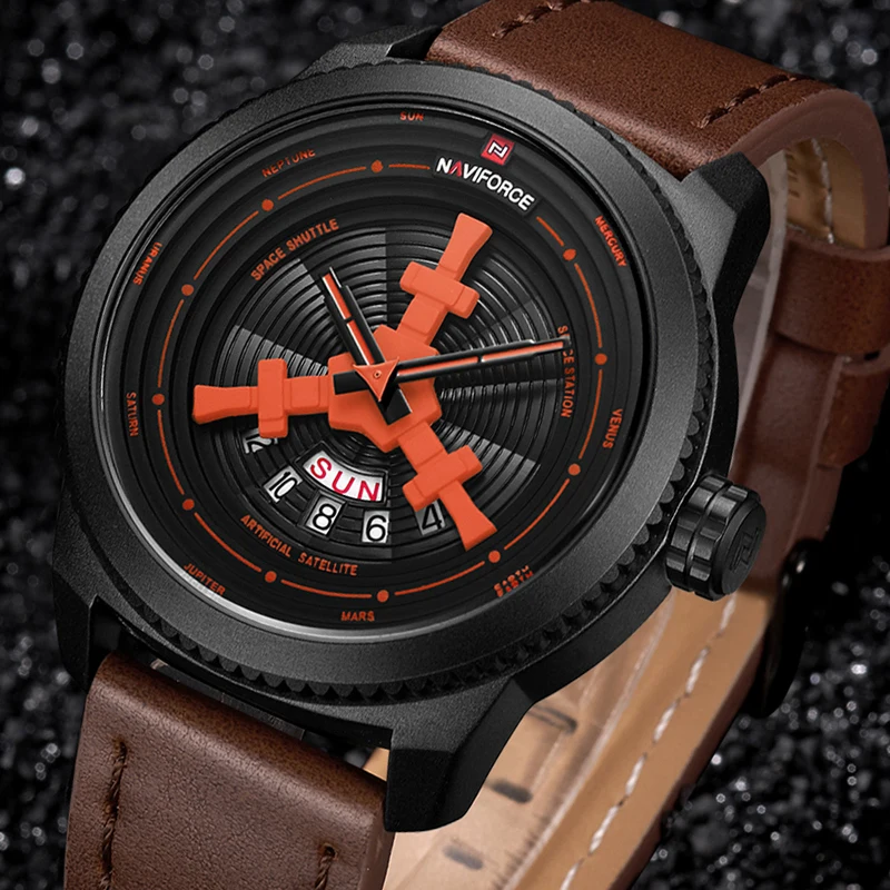 NAVIFORCE Men Quartz Sports Watches Waterproof Fashion Military Leather Wristwatches Date For Male Clock Day Relogio Masculino | Наручные
