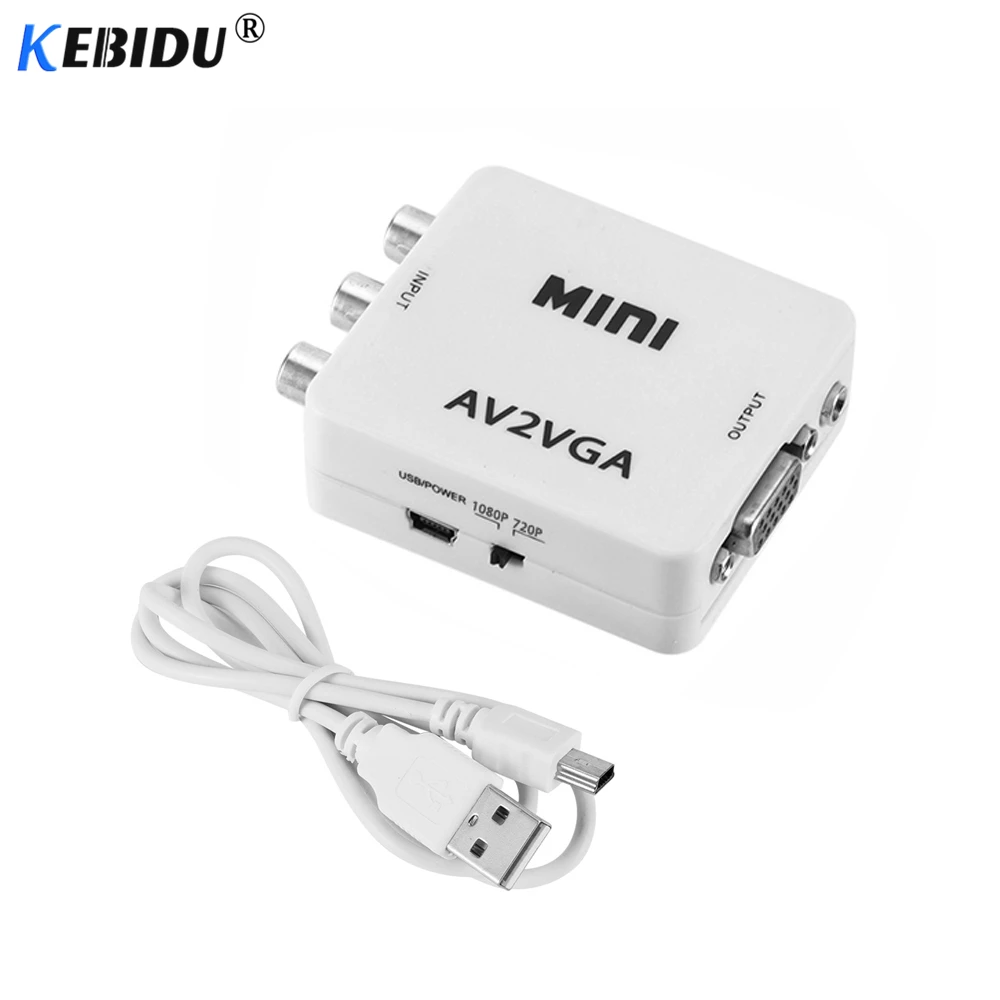 Преобразователь KEBIDU Mini HD AV2VGA преобразователь AV RCA CVBS на VGA видеоконвертер с 3 5 мм