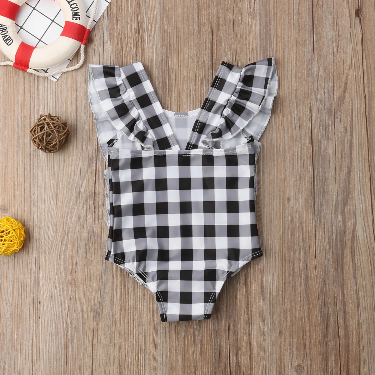 

Pudcoco Newborn Baby Girl Swimwear Ruffle Plaid Romper Jumpsuit Sunsuit Outfit Summer Outfits Clothes 0-24M