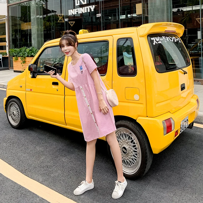 2020 летнее Хлопковое платье для беременных женщин с коротким рукавом и круглым