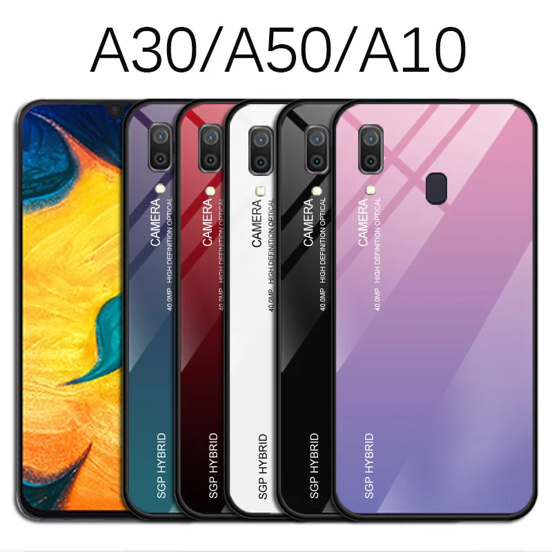 Градиентный цветной чехол-накладка из закаленного стекла для Samsung A30 A50