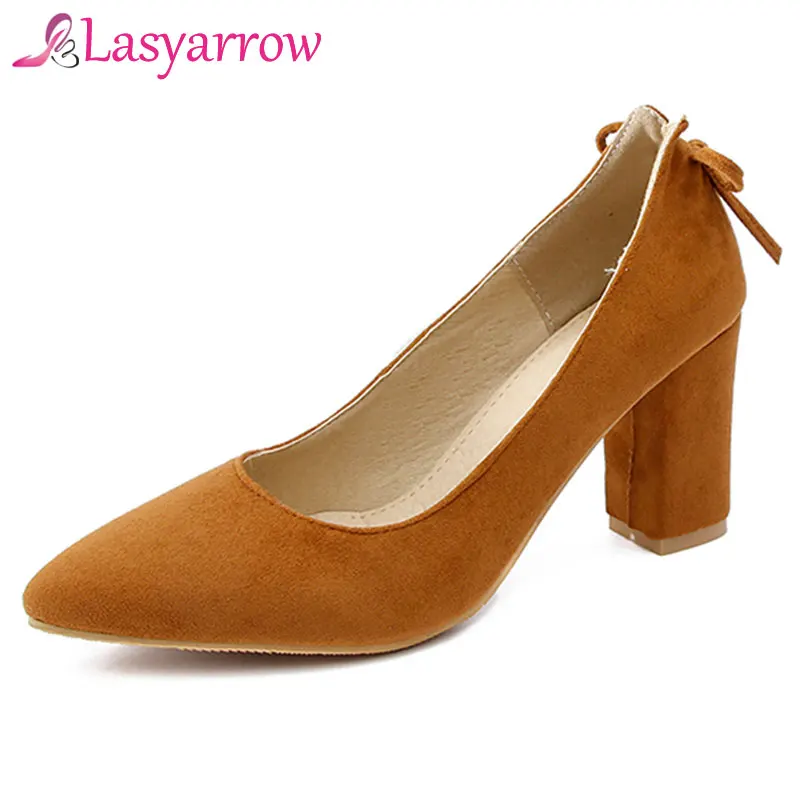 Lasyarrow Women Heels 2019 Women's Pumps Party High heels Block Heel Pointed toe Black Pink Office lady Shoes Dress | Женская обувь