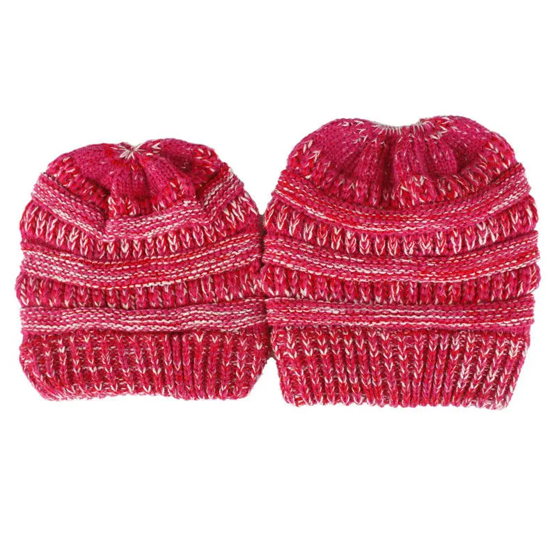 Stretch Knit Hat High Bun Ponytail Beanie Winter Warm Hole Cap Mom and Kid Hats | Детская одежда и обувь