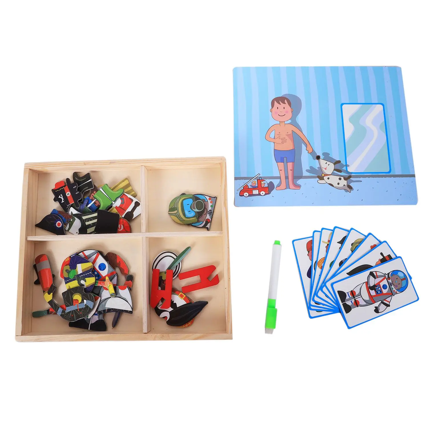 FBIL-MWZ magnetic fun jigsaw children wooden puzzle board box pieces games cartoon educational drawing baby toys for girls boy | Игрушки и