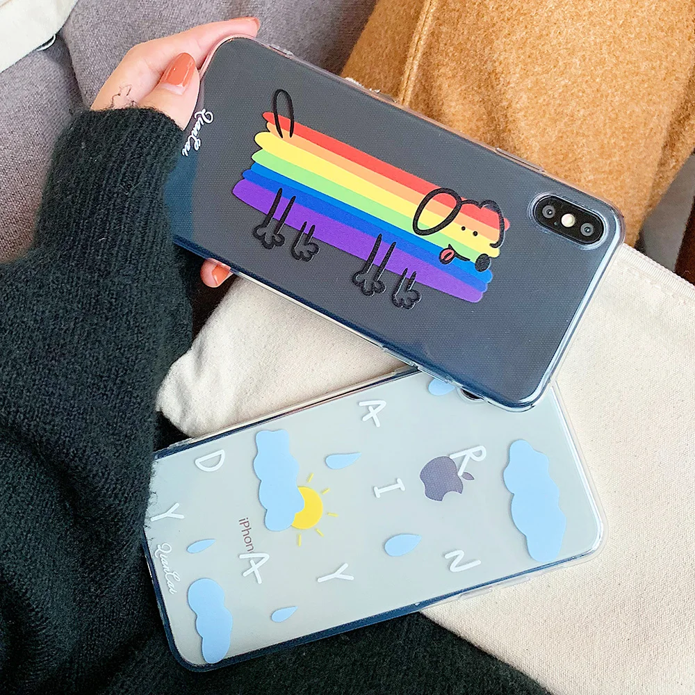 JONSNOW Телефон чехол для iPhone 6 S 7 8 Plus X XR XS Max Радуга собака и Rainyday узор Ясно Мягкие