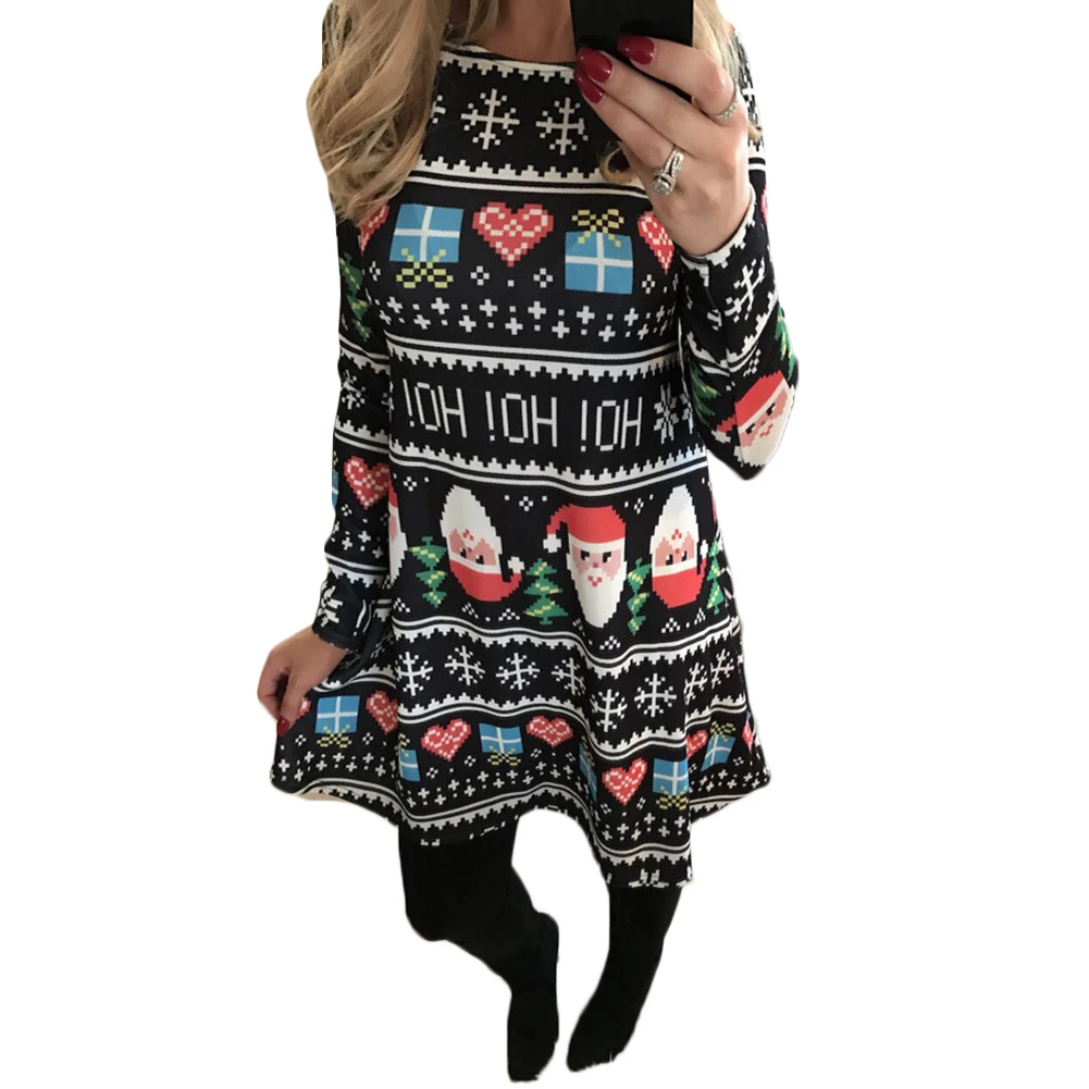 Women Christmas Dress New Year Festival Large Size Long Sleeve Tree Casual Vintage Winter Ladies Vestidos 5Xl Plus | Женская одежда