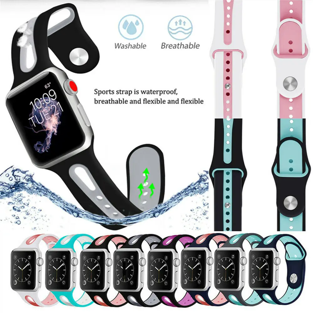 Ремешок спортивный мягкий силиконовый для Apple Watch Band 38 мм 42 40 44 сменный Браслет iWatch