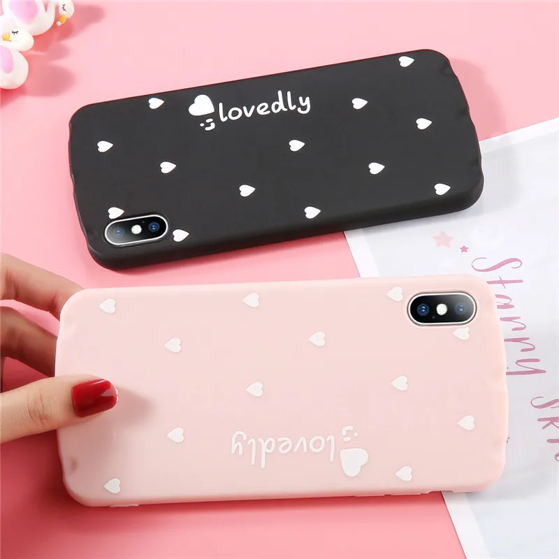 USLION Love Heart Pattern Чехлы для iPhone 6 6S 7 8 Plus XS Max XR X Письмо Мягкий ТПУ силиконовый простой