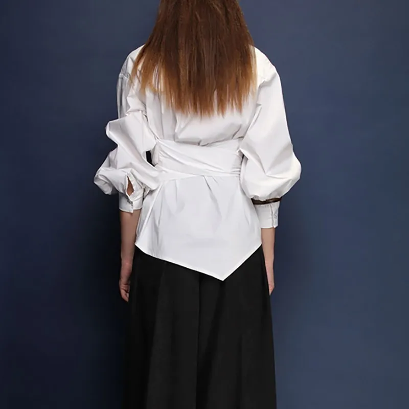 TWOTWINSTYLE однотонная Повседневная Блузка женская с отворотом и рукавом фонариком