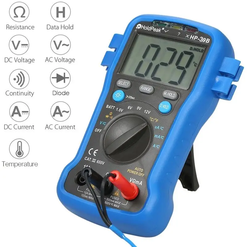 HoldPeak HP-39B Цифровой мультиметр DC/AC Измеритель Напряжения сопротивления