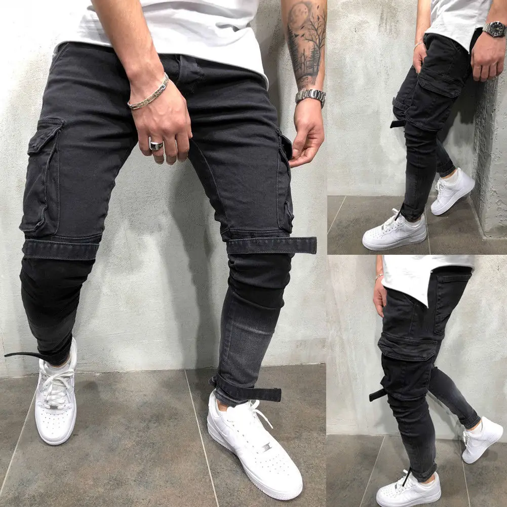 

Hirigin 2019 New Black Jeans For Men Fashion Slim Hip Hop Streetwear Casual Belted Plus Size Skinny Jeanks Mens Biker Jeans