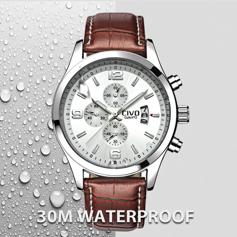 

CIVO Reloj Hombre Genuine Leather Mens Calendar Analogue Watch Waterproof Quartz Wrist Watches For Men Relogio Masculino