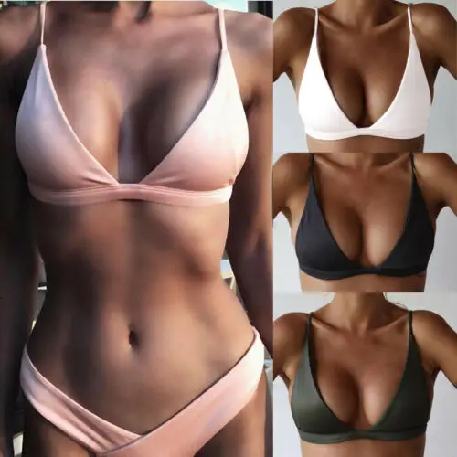 Женский купальник бикини однотонный с пуш ап Пляжная пляжная одежда