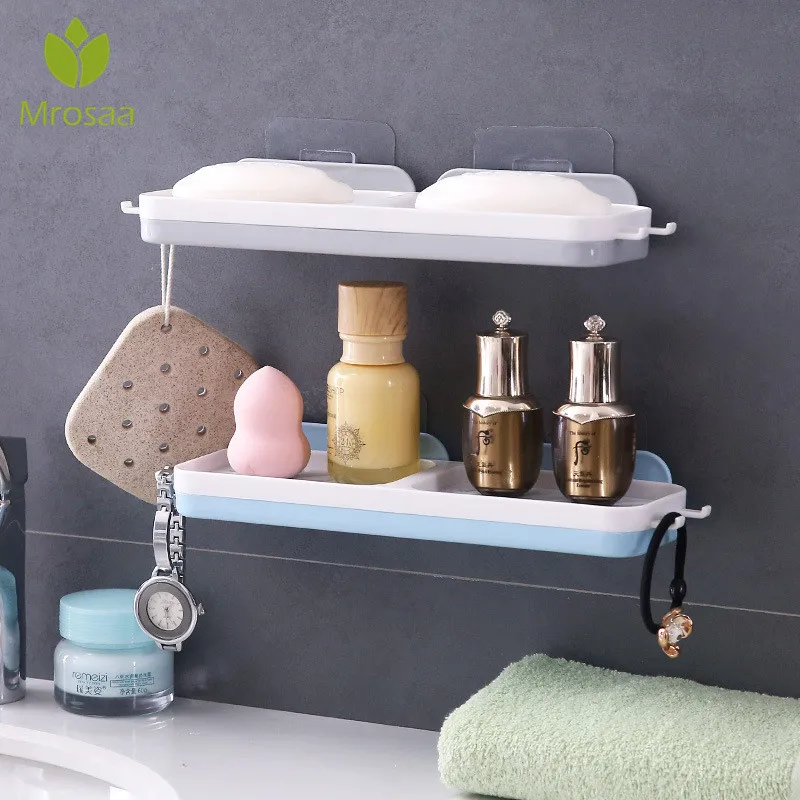 Mrosaa Wall-mount Soap Dishes Powerful Suction Holder Kitchen Bathroom Double Drain Box Storage Rack Accessories | Обустройство дома