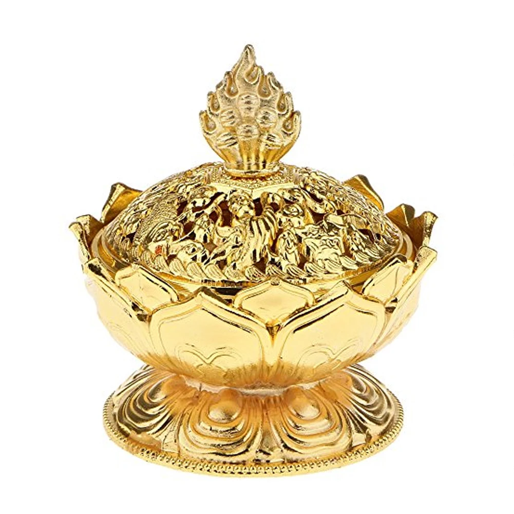 Chinese Buddha Alloy Incense Burner Lotus Flower Holder Handmade Censer for Buddhist Home Office Decoration | Дом и сад