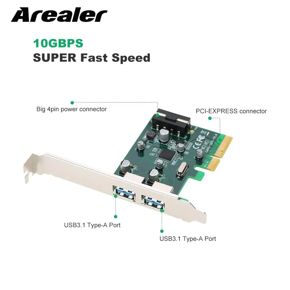 

PCI-E to 2-Port USB3.1 Type A PCI Express Expansion Card USB 3.1 Hub Controller Adapter Superspeed 10 Gbps