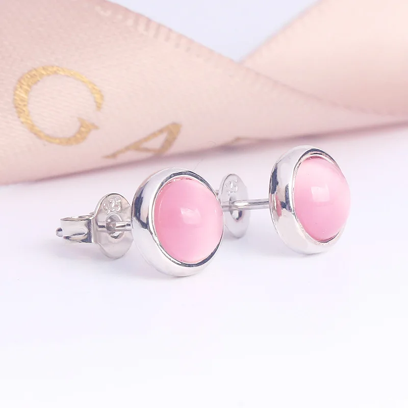 Round Rose Gold Earrings for Women Pink Stone Earings Fashion Jewelry Oorbellen Pendientes Brincos Orecchini | Украшения и