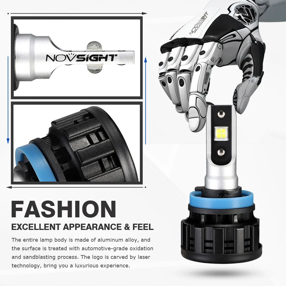 NOVSIGHT 2 шт. супер яркие светодиодные Автомобильные фары h11 h8 Светодиодные лампы 12 В